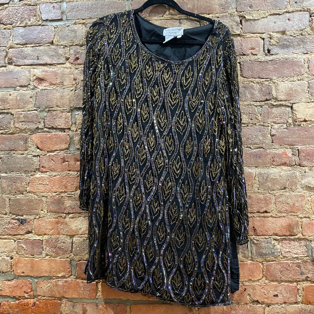 20s Style Flapper Dress, gold sequenced